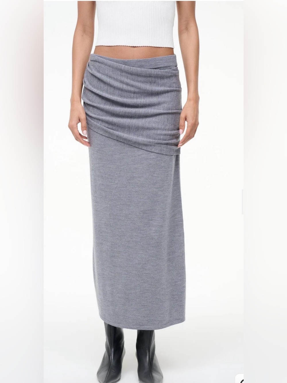 NWT STAUD Wilma Merino Wool Heather Grey long skirt size small